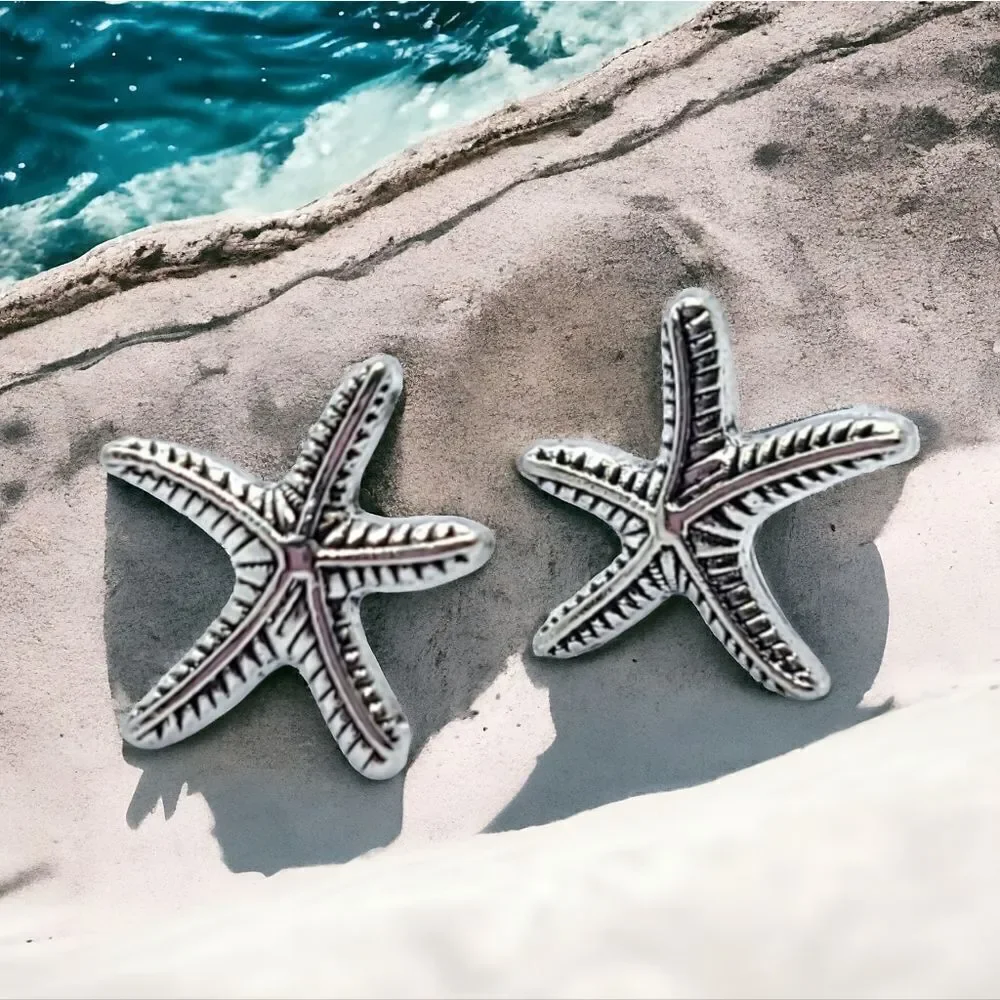 Starfish Stud Earrings Silver Beach Ocean Jewelry Gift Coastal Vacation Jewelry
